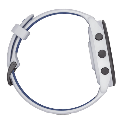 Forerunner® 265, Bisel negro con carcasa en blanco y correa de silicona en blanco/azul
