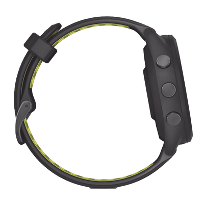 Forerunner® 265S, Bisel y carcasa en negro con correa de silicona en negro/amarillo