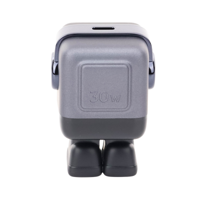 Cargador Mini GaNRobot 30W serie UNO | 1 USB-C de Carga Rápida | Tecnología GaN II | Multiprotocolo PD/QC/SCP/FCA | Carga Inteligente | Pantalla LED | Zapato Magnético Extraíble | Thermal Guard | Color Negro.