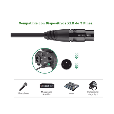 Cable para Micrófono Plug 6.35 mm (1/4 Inch) Macho a XLR Canon Hembra / Núcleo de Cobre / 5 Metros / Alta Calidad / Color Negro