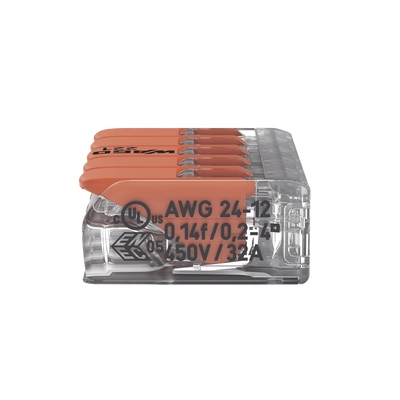Conector Eléctrico / Borne de Conexión con Palancas / 5 Puntos / 32A 450V / CAGE CLAMP® / Policarbonato Transparente / Para 0.14-4 mm²