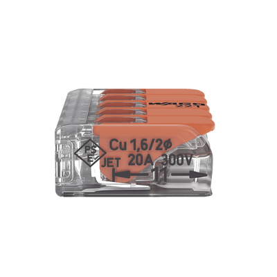 Conector Eléctrico / Borne de Conexión con Palancas / 5 Puntos / 32A 450V / CAGE CLAMP® / Policarbonato Transparente / Para 0.14-4 mm²