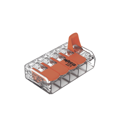 Conector Eléctrico / Borne de Conexión con Palancas / 5 Puntos / 32A 450V / CAGE CLAMP® / Policarbonato Transparente / Para 0.14-4 mm²