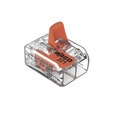 Borne de Conexión con Palancas / Serie 221 / 6 mm² Máximo / 30 A / 300 V / Transparente / T85 / CAGE CLAMP® / Conexión Lateral