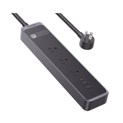 Regleta con Protector Contra Sobretensiones | 3 Salidas de CA NEMA 5-15R | 1 Salida USB-C PD de 30 W | 2 Puertos USB-A | Protección Contra Sobretensiones de 1600 julios | Cable 1.8m | Color Negro.
