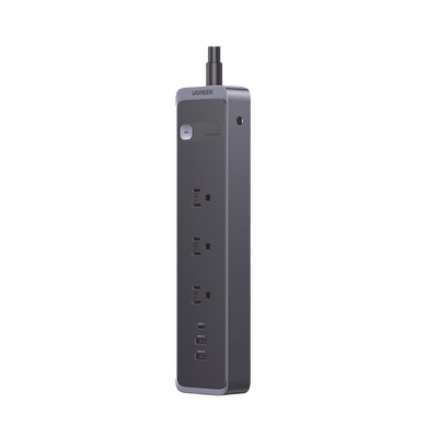Regleta con Protector Contra Sobretensiones | 3 Salidas de CA NEMA 5-15R | 1 Salida USB-C PD de 30 W | 2 Puertos USB-A | Protección Contra Sobretensiones de 1600 julios | Cable 1.8m | Color Negro.