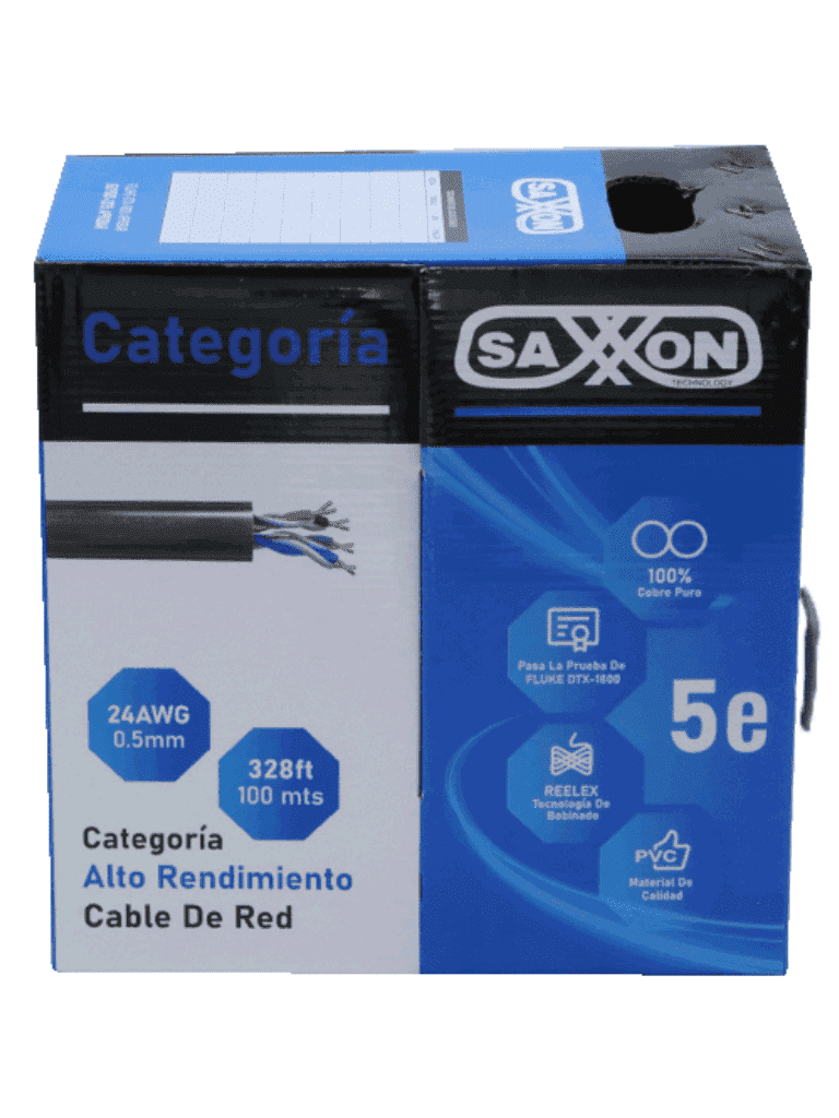 SAXXON OUTPCAT5E100M - Bobina de Cable UTP Cat5e 100% Cobre/ 100 Metros/ Color Gris/ Uso Interior/ 4 Pares/ Soporta Pruebas de Rendimiento/ Ideal para Cableado de Redes y Video/