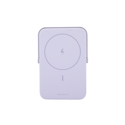 Power Bank Inalambrico | 5000mAh | 7.5W  |  Con Emojis de Estado | Carga Rápida USB-C Bidireccional  | Pantalla TFT  Inteligente | 13 niveles de Proteccion | Con Holder | Color Purple.