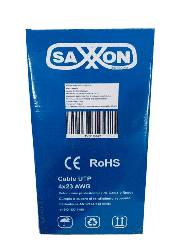 SAXXON OUTP6CCA305AZ3 - Cable UTP CCA / Categoria 6 / Color azul obscuro / Interior / 305  Mts / Redes / Video / 4 Pares