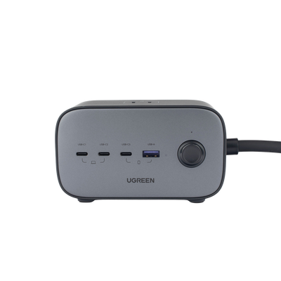 Cargador de Escritorio y Tomacorriente Múltiple | 3 Puertos USB-C | 1 Puertos USB-A | 3 Tomacorriente de CA | Tecnología GaN II | 1 USB 100W PD | Carga Rápida | Diseño Innovador en Forma de Cubo | Interruptor de Apagado.