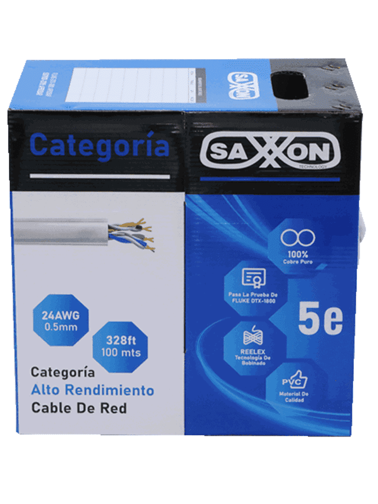 SAXXON OUTP5ECOP100BC - Bobina de Cable UTP Cat5e 100% Cobre/ 100 Metros/ Color Blanco/ Uso Interior/ 4 Pares/ Soporta Pruebas de Rendimiento/ Ideal para Cableado de Redes y Video/