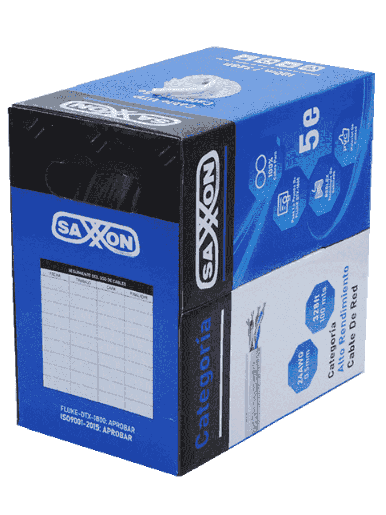 SAXXON OUTP5ECOP100BC - Bobina de Cable UTP Cat5e 100% Cobre/ 100 Metros/ Color Blanco/ Uso Interior/ 4 Pares/ Soporta Pruebas de Rendimiento/ Ideal para Cableado de Redes y Video/