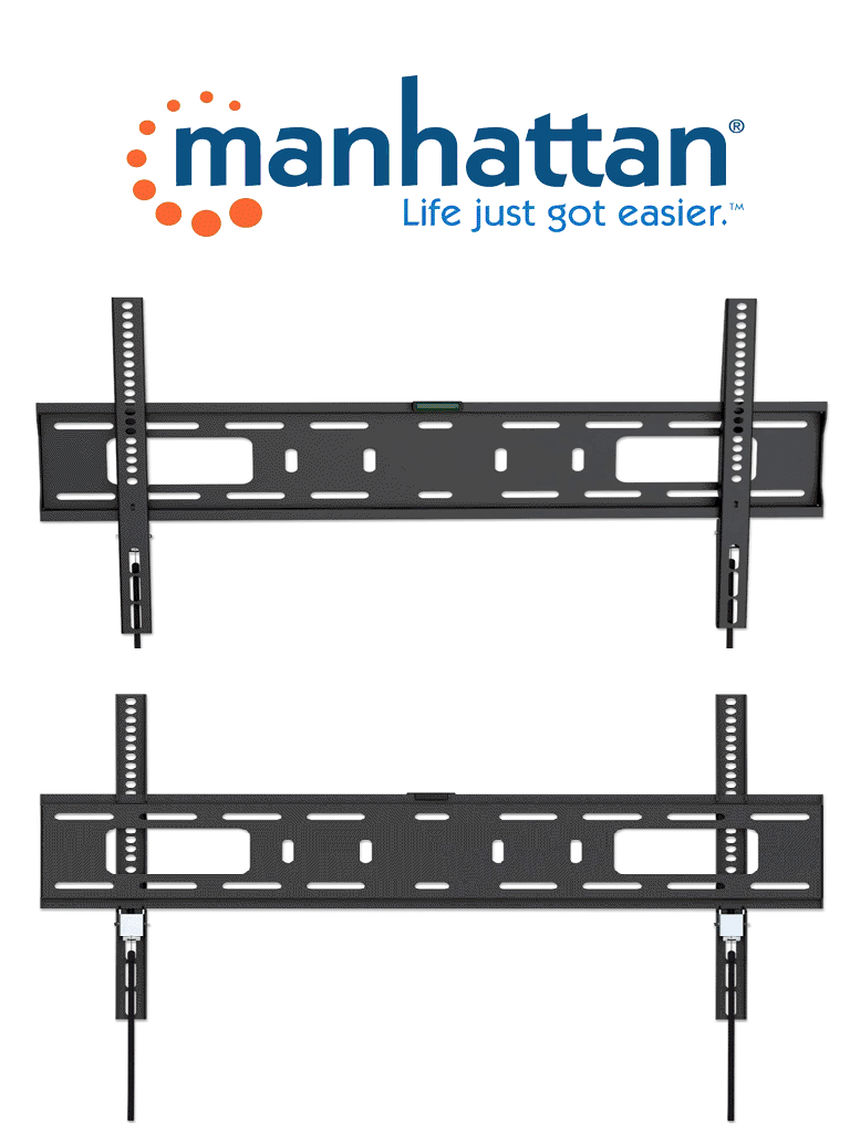 MANHATTAN 461986 - Soporte para monitor con montaje en pared / Pantallas de 37" a 70" / Soporta hasta 50 Kg / Diseño ultra delgado / Color Negro / VESA / Instalación Fija (Sobre Pedido)