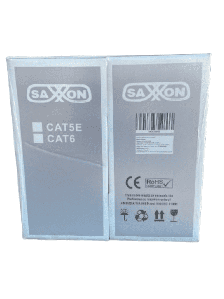 SAXXON OUTP6COP100B - Bobina de Cable UTP Cat6 100% Cobre/ 100 Metros/ Color Azul/ Uso Interior/ Soporta Pruebas de Rendimiento/ Cert ISO9001/ UL 444/ RoSH/ ANSI/ TIA/ EI