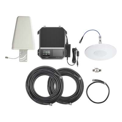 KIT Amplificador de señal celular 4G LTE, 3G y VOZ con antena direccional. Especial para cubrir áreas de hasta 1600 Metros Cuadrados por ser de grado comercial e industrial. Soporta múltiples operadores, tecnologías y usuarios.