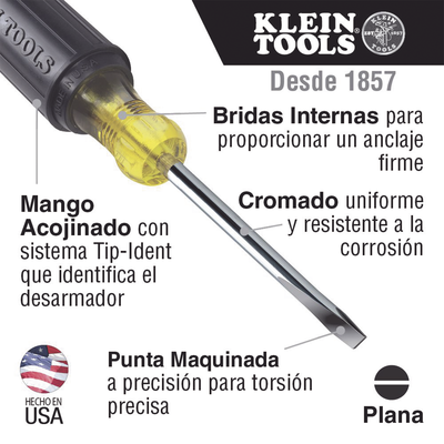 Desarmador de Punta Plana de 10 mm con Mango Acojinado de 203 mm.
