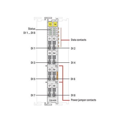 Módulo de Entrada Digital / 8 Canales / 24 VDC / Filtro 3 ms / Aislamiento 500 V / CAGE CLAMP® / DIN Rail / IP20