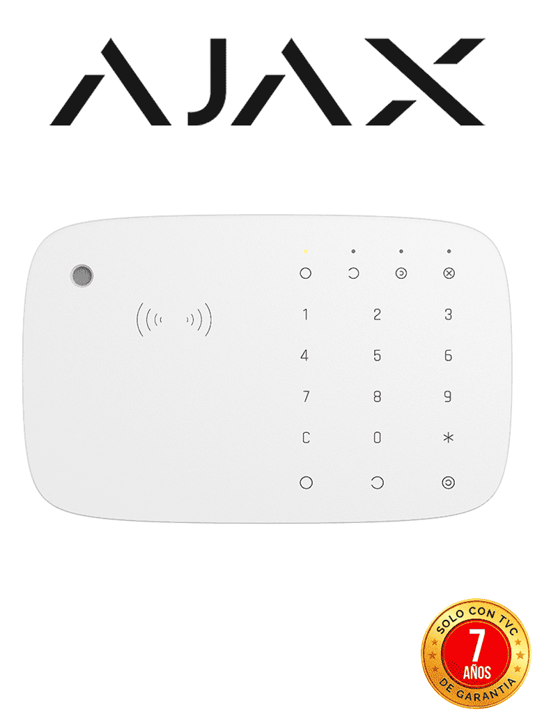 AJAX KIT RES KEYPADCOMBI - Panel de alarma Ethernet/4G color Blanco/ APP “AJAX PRO” iOS y Android, 1 sensor de movimiento, 1 detector para puerta/ventana, 1 Teclado táctil inalám con sirena incluida y lector DESFire, 1 Llavero inalám