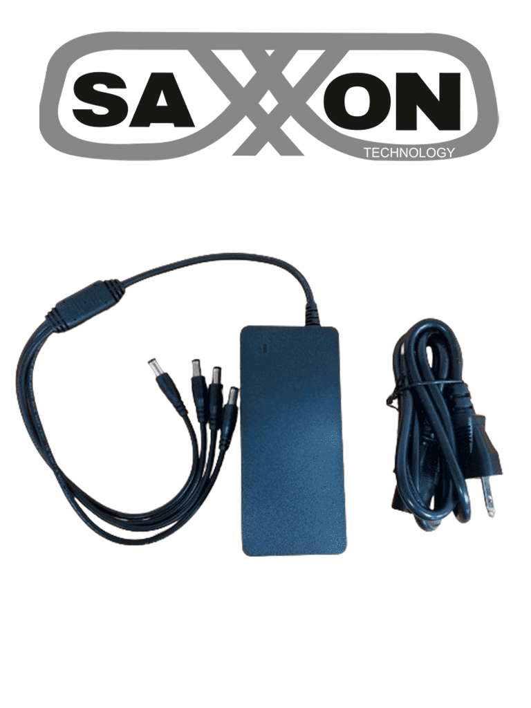 SAXXON KA65E1205000Q - Fuente de Poder Regulada / Alimentación 12 Vcc 5 Amper / 4 Conectores Macho / Voltaje de Entrada: 100-240V / Ideal para Cámaras de CCTV , Controles de Acceso y Asistencia