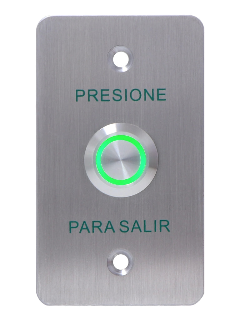 YLI YWP880BLED - Botón de Salida Mecánico, Indicador LED (Verde), Acero Inoxidable, 5-24 VCC, Función NO, Índice Protección IP68