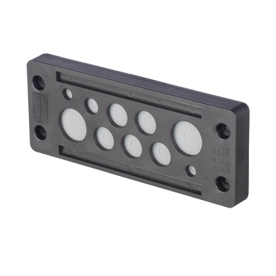 Pasacable de 10 Orificios de Marco Rectangular, IP65, 4.41" X 1.42", para Cables no Terminados, Color Negro.