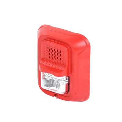 Sonorizador Tipo Chime con Lámpara Estroboscópica a 2 Hilos, Montaje en Pared, Color Rojo, con Configuración Estroboscópica Seleccionable, Nuevo Diseño Moderno y Elegante y Menor Consumo de Corriente