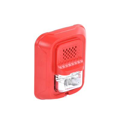 Sonorizador Tipo Chime con Lámpara Estroboscópica a 2 Hilos, Montaje en Pared, Color Rojo, con Configuración Estroboscópica Seleccionable, Nuevo Diseño Moderno y Elegante y Menor Consumo de Corriente
