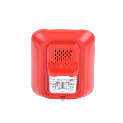 Sonorizador Tipo Chime con Lámpara Estroboscópica a 2 Hilos, Montaje en Pared, Color Rojo, con Configuración Estroboscópica Seleccionable, Nuevo Diseño Moderno y Elegante y Menor Consumo de Corriente