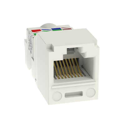 Conector Jack RJ45 Estilo TP, Mini-Com, Categoría 6, de 8 Posiciones y 8 Cables, Color Blanco Mate