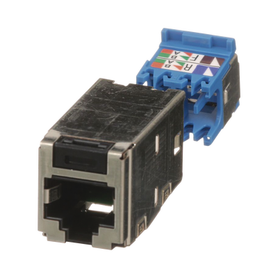 Conector Jack RJ45 Blindado, Estilo TG, Mini-Com, Categoría 6A, de 8 Posiciones y 8 Cables, Color Negro