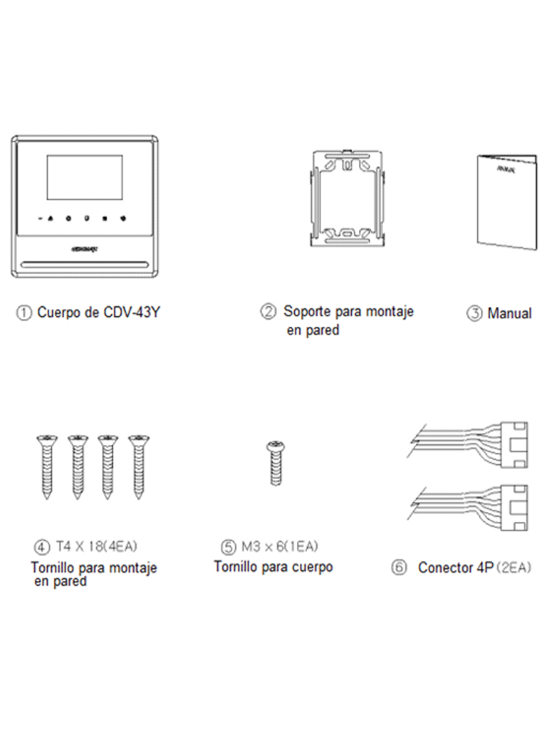 COMMAX CDV43Y - Monitor para video portero Commax de 4.3 pulgadas, Soporta 2 frentes de calle y auricular 29041/ Conexión a 4 hilos