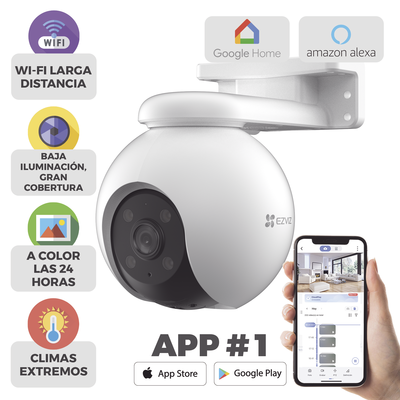 PT WiFi / (3K) 5MP / Visión 360° / Detección humana / Detección de Vehiculo / Audio de Dos Vías / Sirena / Luz Parpadeante / Colores en Oscuridad / Micro SD / Presets / Autoseguimiento / Exterior