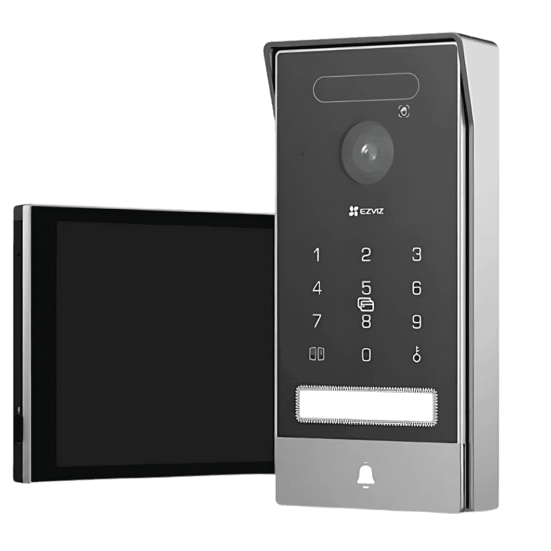 Video Portero Conexión a 2 Hilos Entre Monitor y Frente de Calle / Wi-Fi 6 Dual Band 2.4 y 5GHz con Cámara 4K / Reconocimiento de Venas de Palma / Reconocimiento Facial  / Visión Nocturna en Color / IP65 Exterior Con Protección