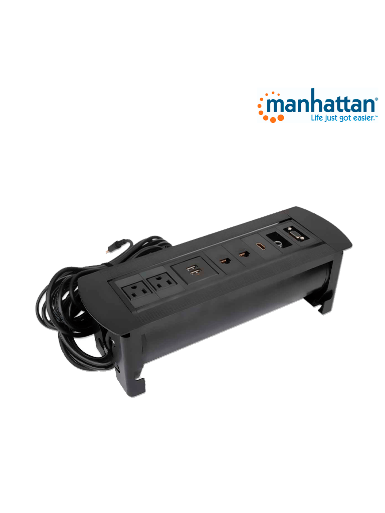 MANHATTAN 164863 - Caja de Conexiones para Mesa/ Enchufe/ USB/ HDMI/ VGA/ Red/ Audio 3.5 mm/