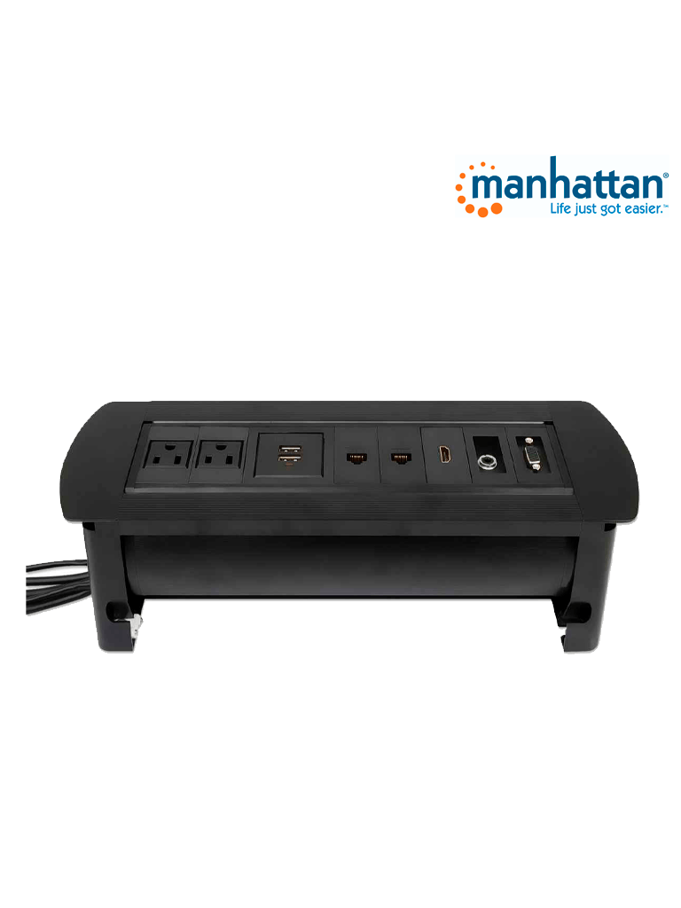 MANHATTAN 164863 - Caja de Conexiones para Mesa/ Enchufe/ USB/ HDMI/ VGA/ Red/ Audio 3.5 mm/