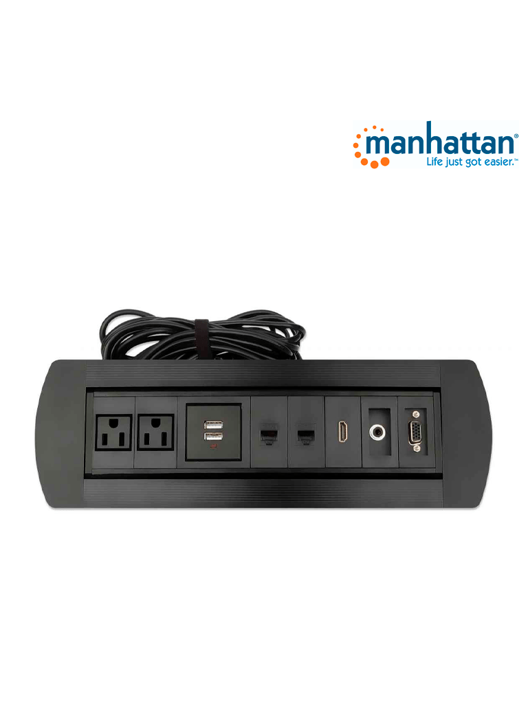 MANHATTAN 164863 - Caja de Conexiones para Mesa/ Enchufe/ USB/ HDMI/ VGA/ Red/ Audio 3.5 mm/