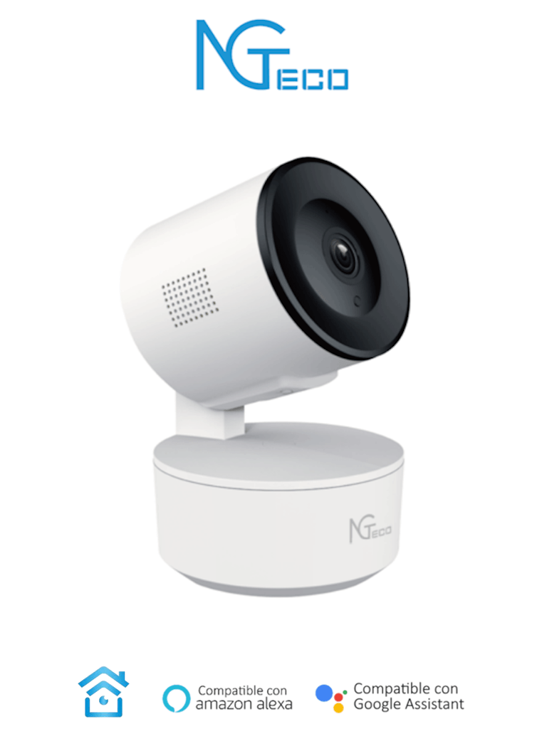 NGTECO NGC2301 - Cámara PT WiFi / 1080p / Distancia IR 5 metros / Detección de movimiento / Movimiento 355° horizontal, 80° vertical / Almacenamiento Local y en la Nube / Control Remoto / Audio Bi-direccional / Funciona con Alexa