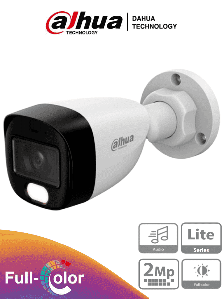 DAHUA HAC-HFW1209CN-A-LED-S3 - Cámara Bullet Full Color 1080p/ Llente de 2.8 mm/ 107.8° de Apertura/ Micrófono Integrado/ 30 Metros de Luz Visible/ DWDR/ Starlight/ IP67/ Compatible con CVI/AHD/CVBS/