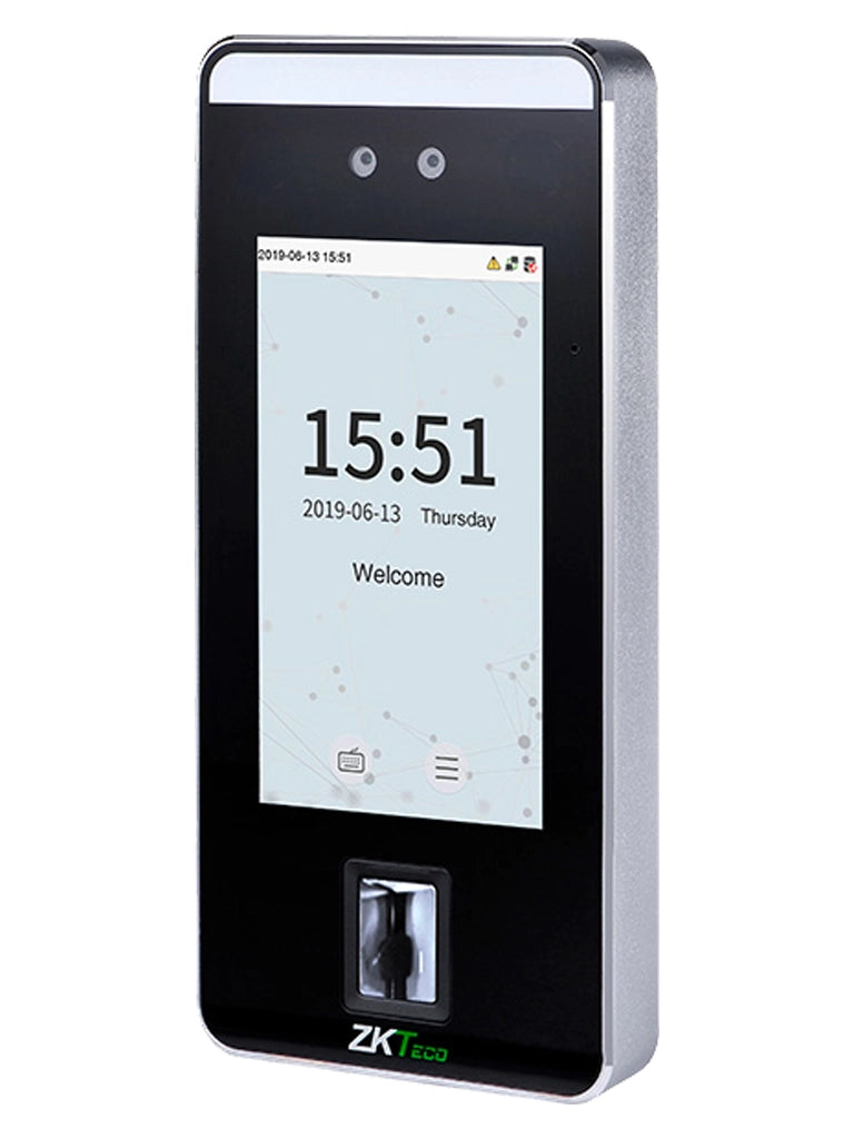 ZKTECO SpeedFaceV5LP - Control de Acceso y Asistencia Visible Light con Autenticación Facial (6000 Rostros), Huella Digital BioID+ (6000), Tarjeta ID 125 KHz (10000), Verificación por Palma (3000), Registro de 200,000 Eventos y Conectividad TCP/IP