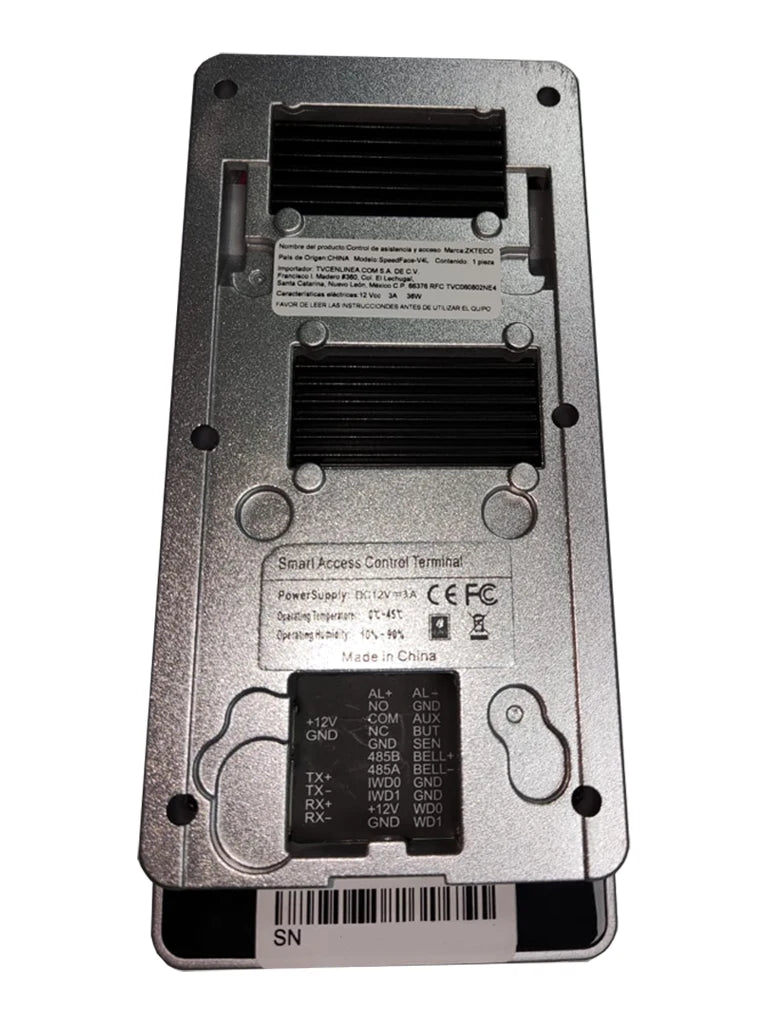 ZKTECO SpeedFaceV4LTA - Control de Acceso y Asistencia Visible Light con Autenticación Facial (800 Rostros), Verificación por Palma (800), Tarjeta ID 125 kHz (1000), Registro de 150,000 Eventos y Conectividad TCP/IP