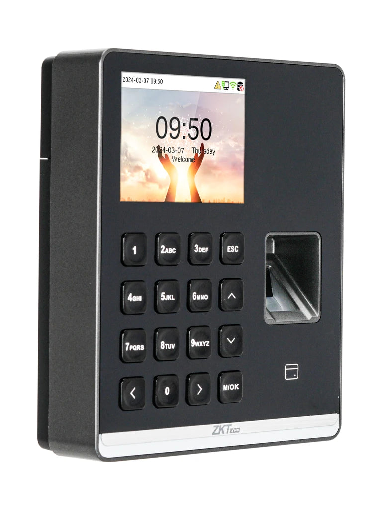 ZKTECO M1 - Control de Asistencia con Huella Digital BioID+ (500), Tarjeta de Proximidad 125 kHz (500), Contraseña (500), 100,000 Eventos y Conexión Wi-Fi (Compatible con BioTime Cloud)