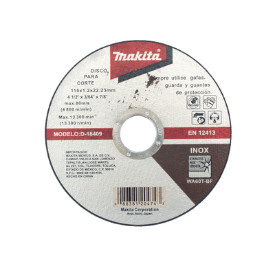 Disco de Corte de 7/8" de acero inoxidable, diámetro de 4-1/2"