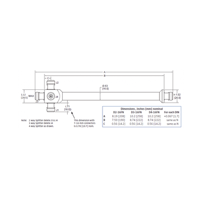 DIVISOR REACTIVO DE 3 VIAS 694-3800MHz 500W -161dBC TIPO N IP67