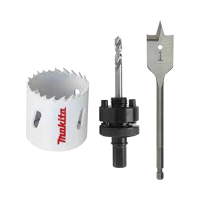 Juego para instalación de cerraduras con broca sierra  bi-metal y juego de brocas tipo manita (bim 2-1/8”, adaptador con broca piloto plano (1x6”).