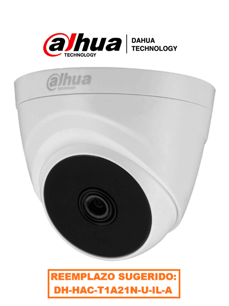 DAHUA  HAC-T1A21-28 - Cámara Domo con resolución 1080p, lente de 2.8 mm y ángulo de visión de 103°, Smart IR de 20 m para mejor visión nocturna, ideal para interiores. Compatible con los formatos CVI, TVI, AHD y CVBS.