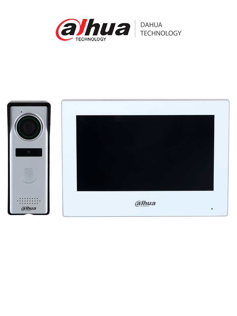 DAHUA DHI-KTH01 - Kit de Videopotero Hibrido/ Frente de Calle Analogico con Camara de 1.3 MP/ Monitor Touch de 7 Pulgadas WiFi/ 4 Hilos al Frente de Calle/ 6&1 E&S de Alarma/ Soporta Camaras IP/ Compattible App DMSS/ Apertura remota puerta /