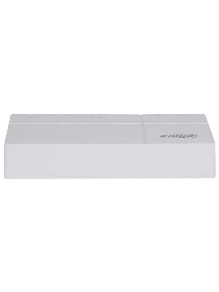 DAHUA DH-SF1008L - Switch de Escritorio con 8 puertos Fast Ethernet (10/100 Mbps), diseño compacto de capa 2, con capacidad de switching de 1.6 Gbps y velocidad de reenvío de paquetes de 1.19 Mpps. Ideal para redes eficientes y compactas.