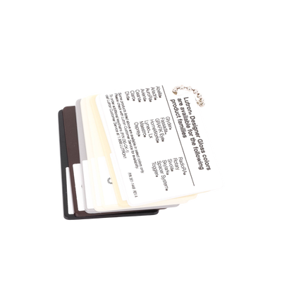 Muestrario, de colores con acabados Gloss/Brilloso para los atenuadores, teclados, interruptores y accesorios LUTRON.