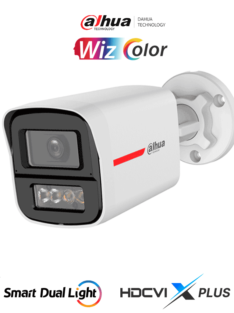 DAHUA DH-HAC-HFW1249XN-IL-A-PRO -Cámara Bullet HDCVI 2MP WizColor/HDCVI X PLUS/ Imagen 24 Horas a Color/ Corrección de Distorsión de Imagen mediante IA/ Iluminador Dual Inteligente/ Hasta 50m de Dist de Ilumi/Doble Mic Incorp/Visión de Hasta 101°