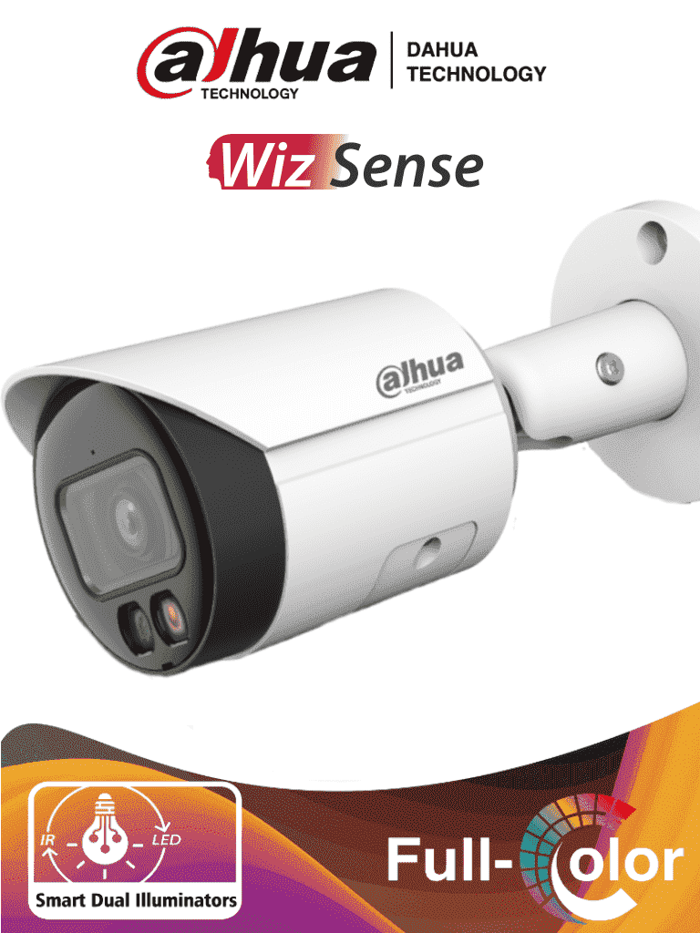 DAHUA IPC-HFW2249S-S-IL - Camara Bullet IP 2 Megapixeles/ Iluminador Dual Inteligente+Full Color/ WizSense/ Lente de 2.8mm/ 107 Grados/ Microfono Integrado/ 30 Mts de IR y Luz Visible/ Metalica/ Ranura MicroSD/ WDR 120dB/ SMD Plus/ PoE/